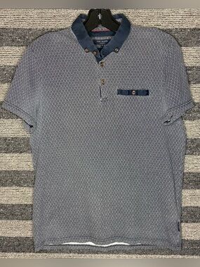 Ted Baker London Karmex Spotted Print Polo Shirt Navy/Grey Size 3 Small EUC